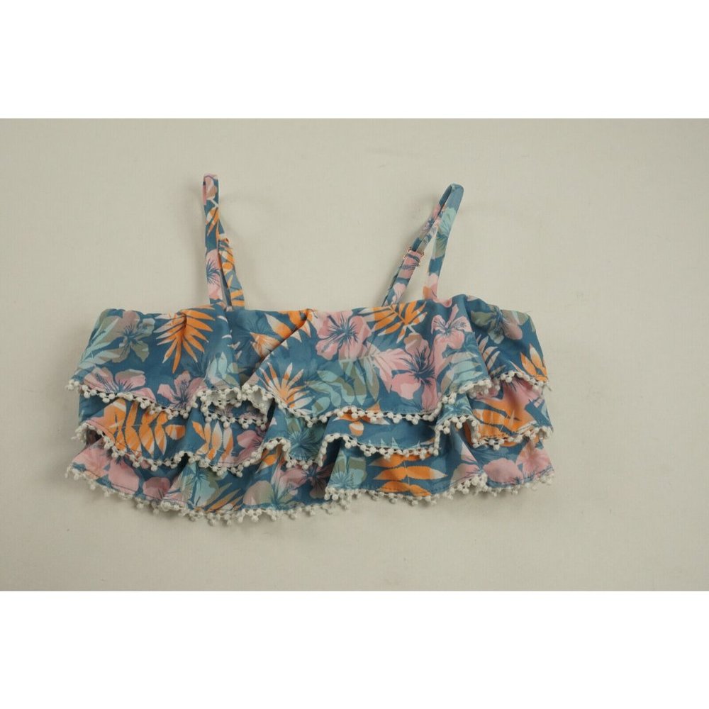 New Raisins Girls Turtlebay Blue Pink Floral Ruffle Lace Trim Bikini Top Size 12